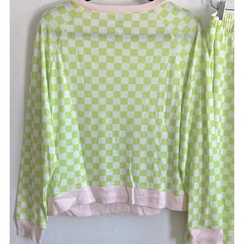 NWT HONEYDEW Star Seeker‎ Lounge Set Iguana Check Long Sleeve Top Pants XS-Neon